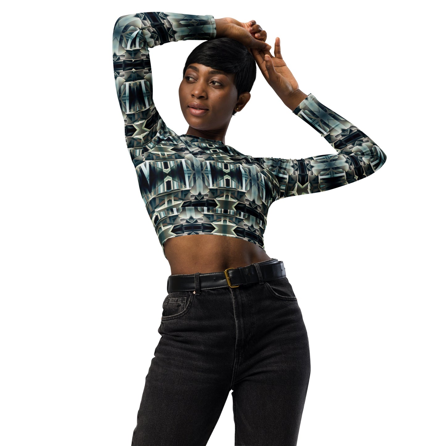 DMV 0414 Conceptual Artsy Recycled long-sleeve crop top