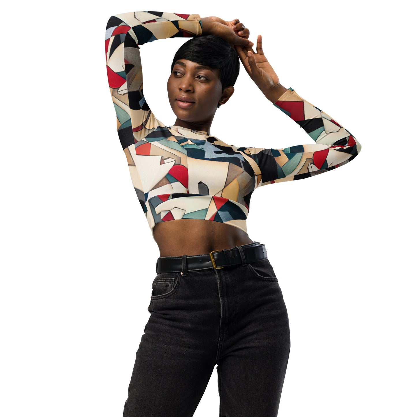 DMV 0508 Abstract Art Recycled long-sleeve crop top