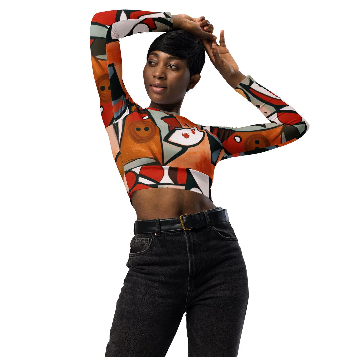 DMV 0522 Retro Art Recycled long-sleeve crop top