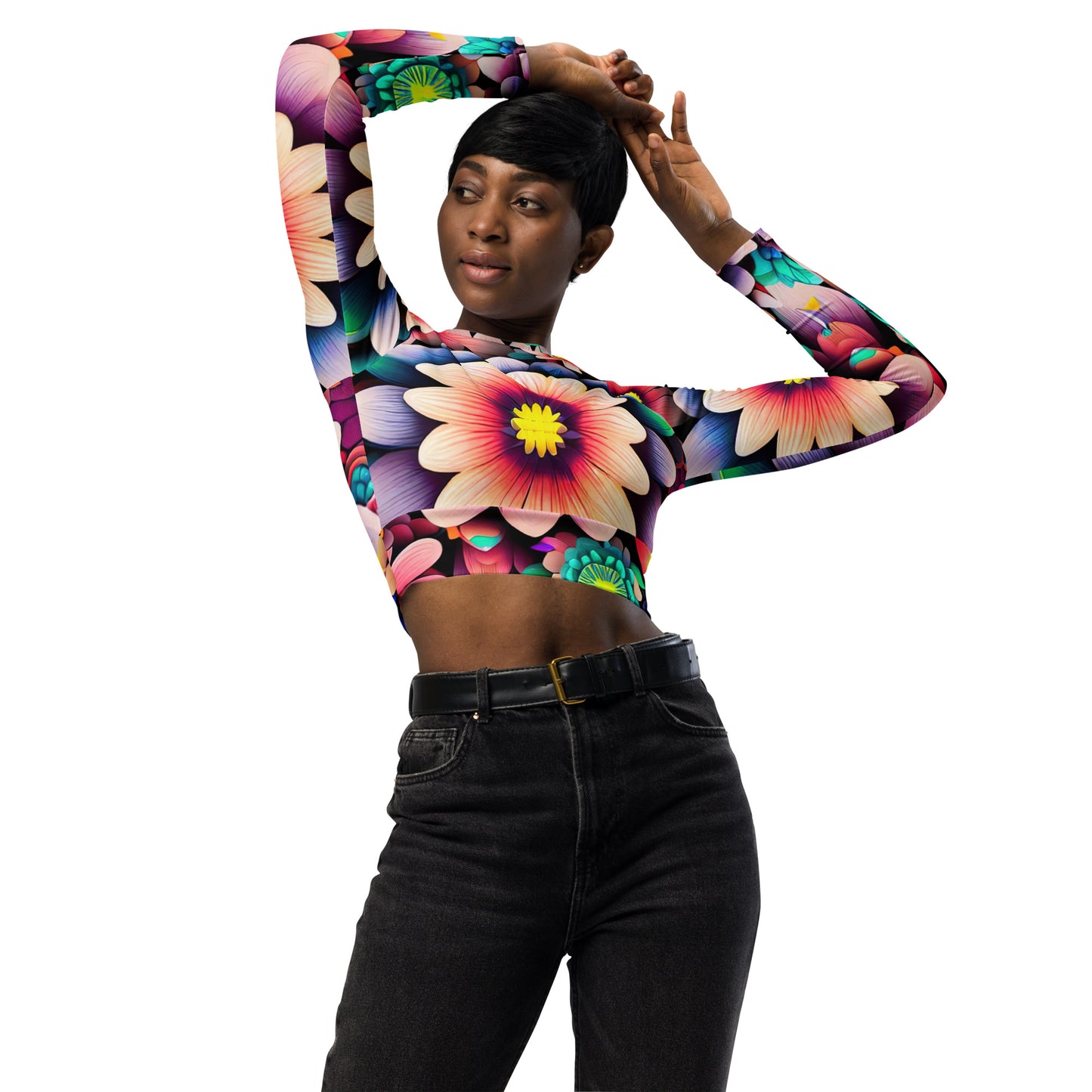 DMV 0515 Floral Recycled long-sleeve crop top