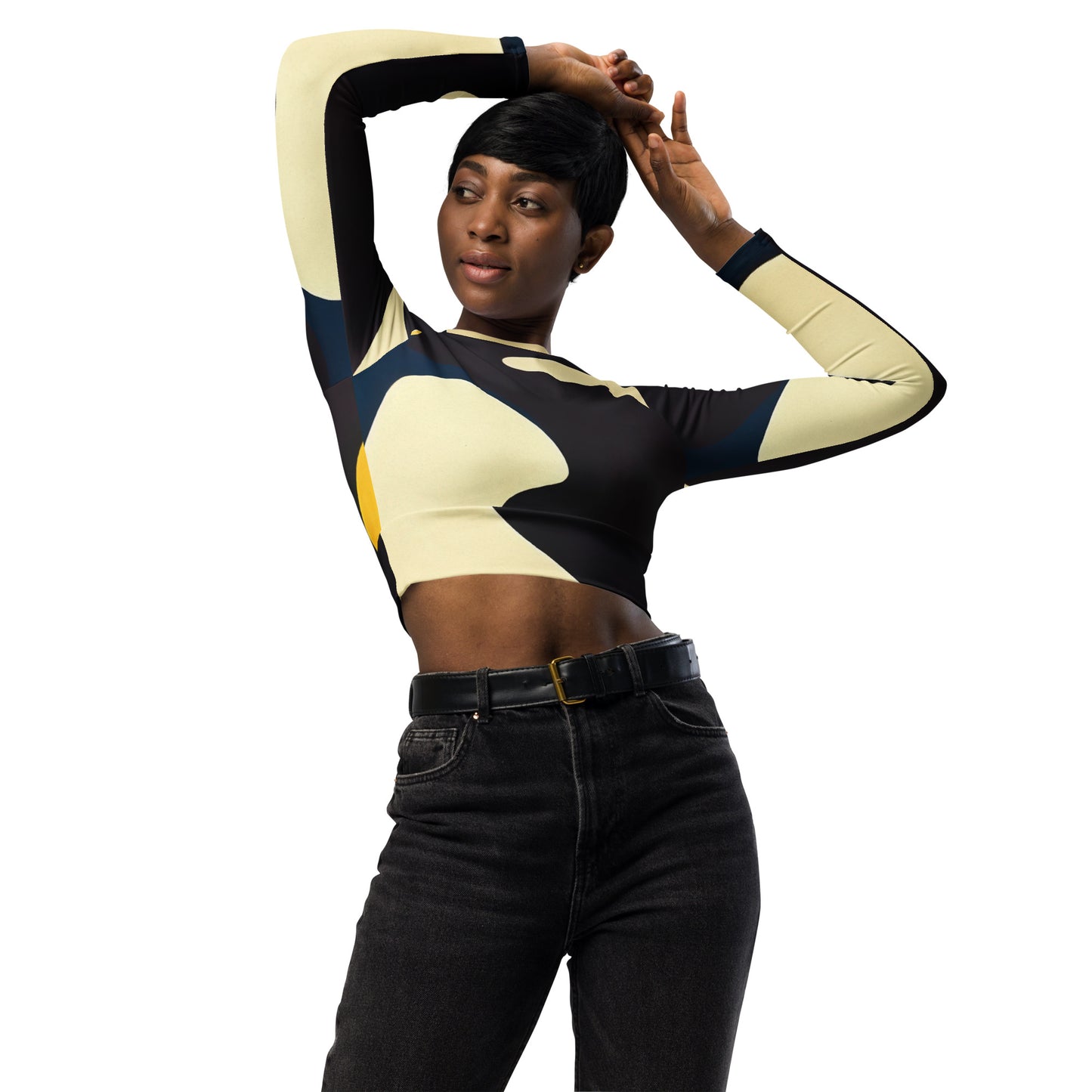 DMV 0421 Retro Art Recycled long-sleeve crop top