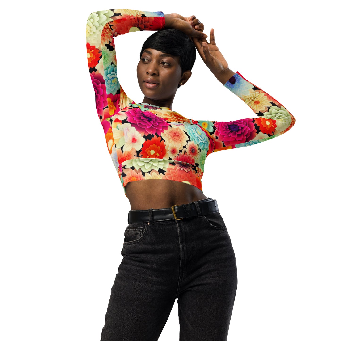 DMV 0424 Floral Recycled long-sleeve crop top