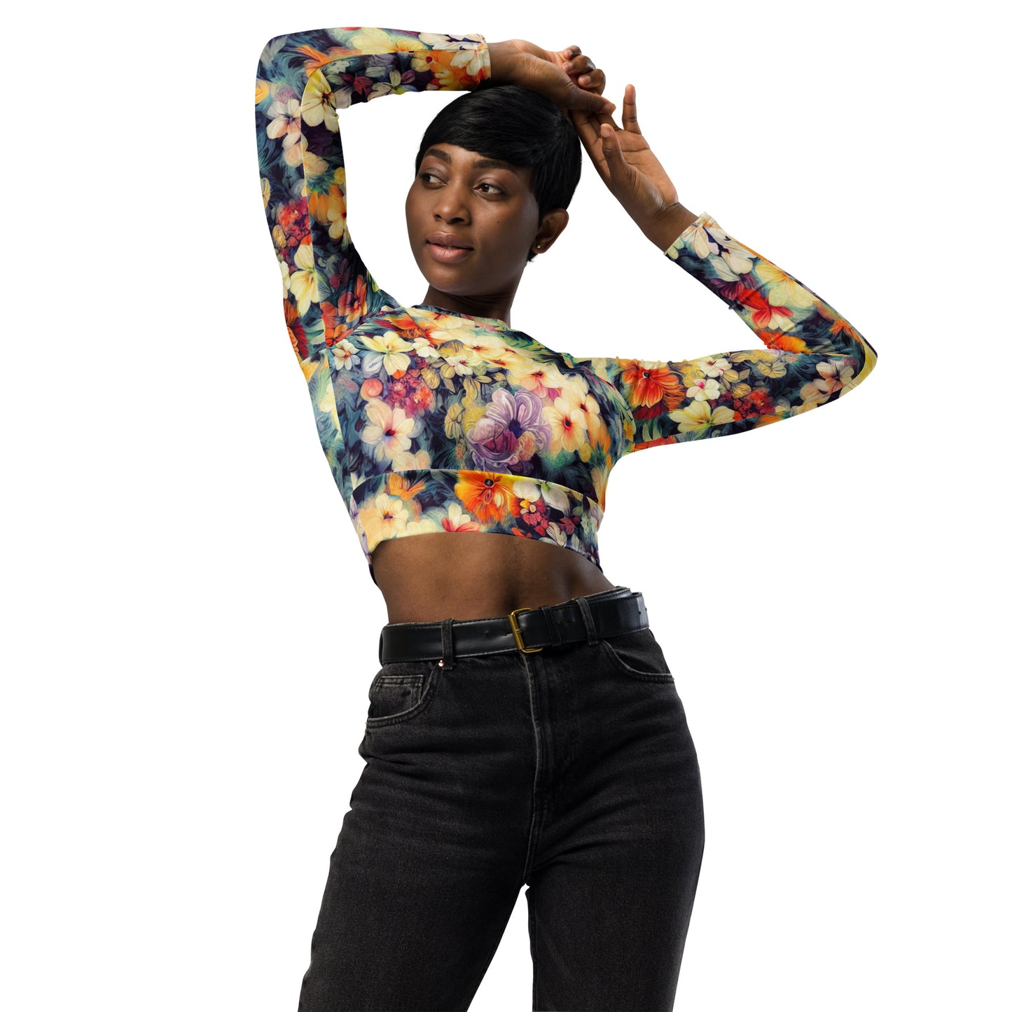 DMV 0513 Floral Recycled long-sleeve crop top