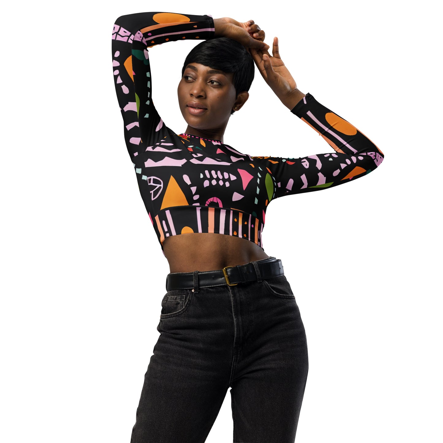 DMV 0634 Boho Recycled long-sleeve crop top