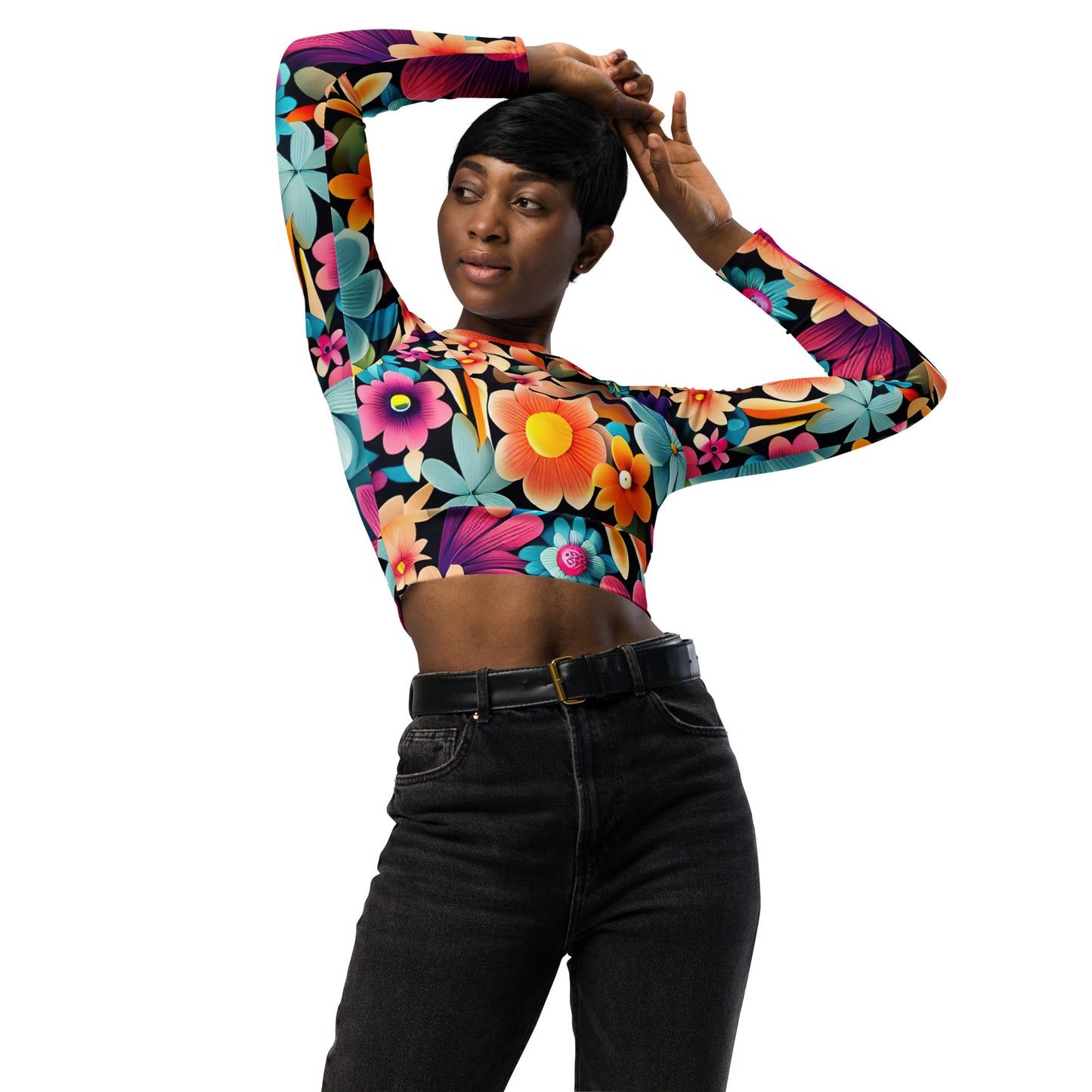 DMV 1744 Floral Recycled long-sleeve crop top