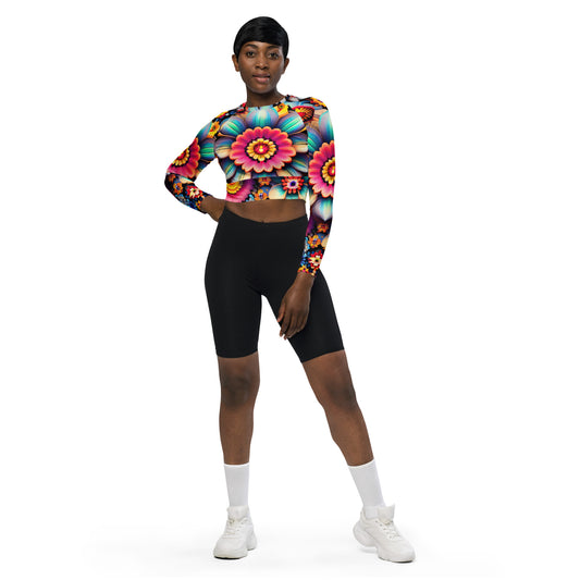 DMV 0219 Floral Recycled long-sleeve crop top