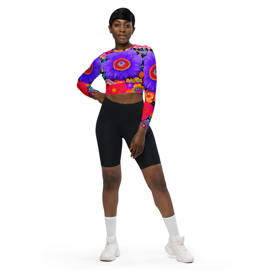 DMV 0220 Floral Recycled long-sleeve crop top