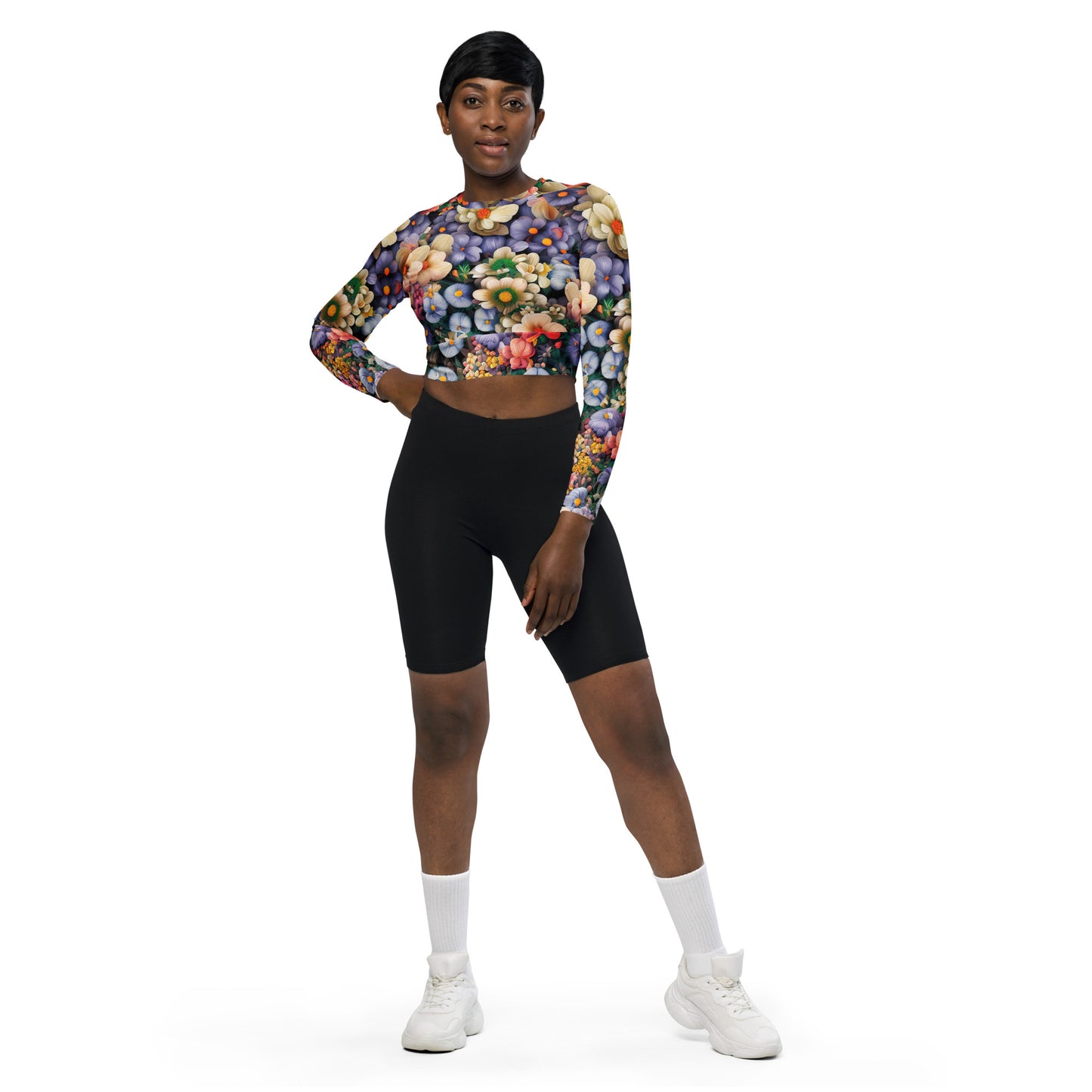 DMV 0114 Floral Recycled long-sleeve crop top