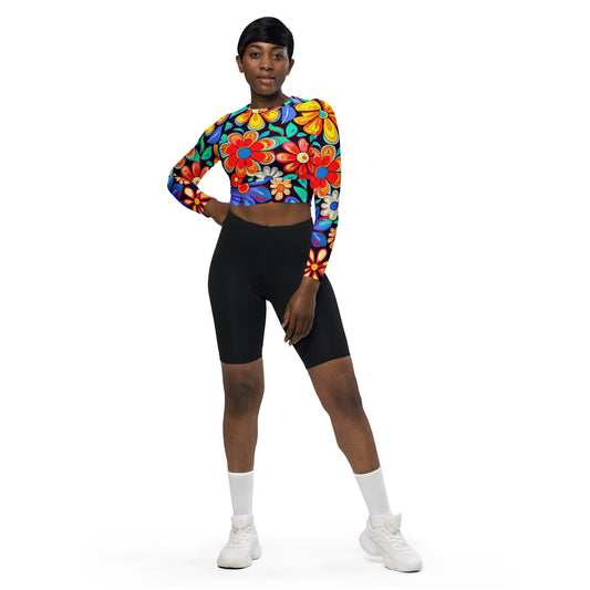 DMV 0257 Floral Recycled long-sleeve crop top