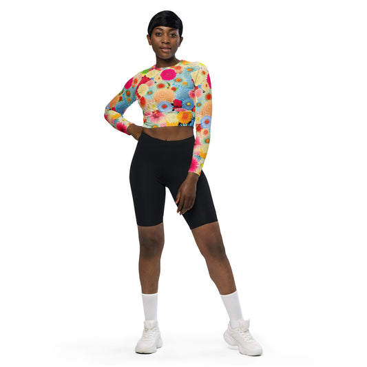 DMV 0106 Floral Recycled long-sleeve crop top