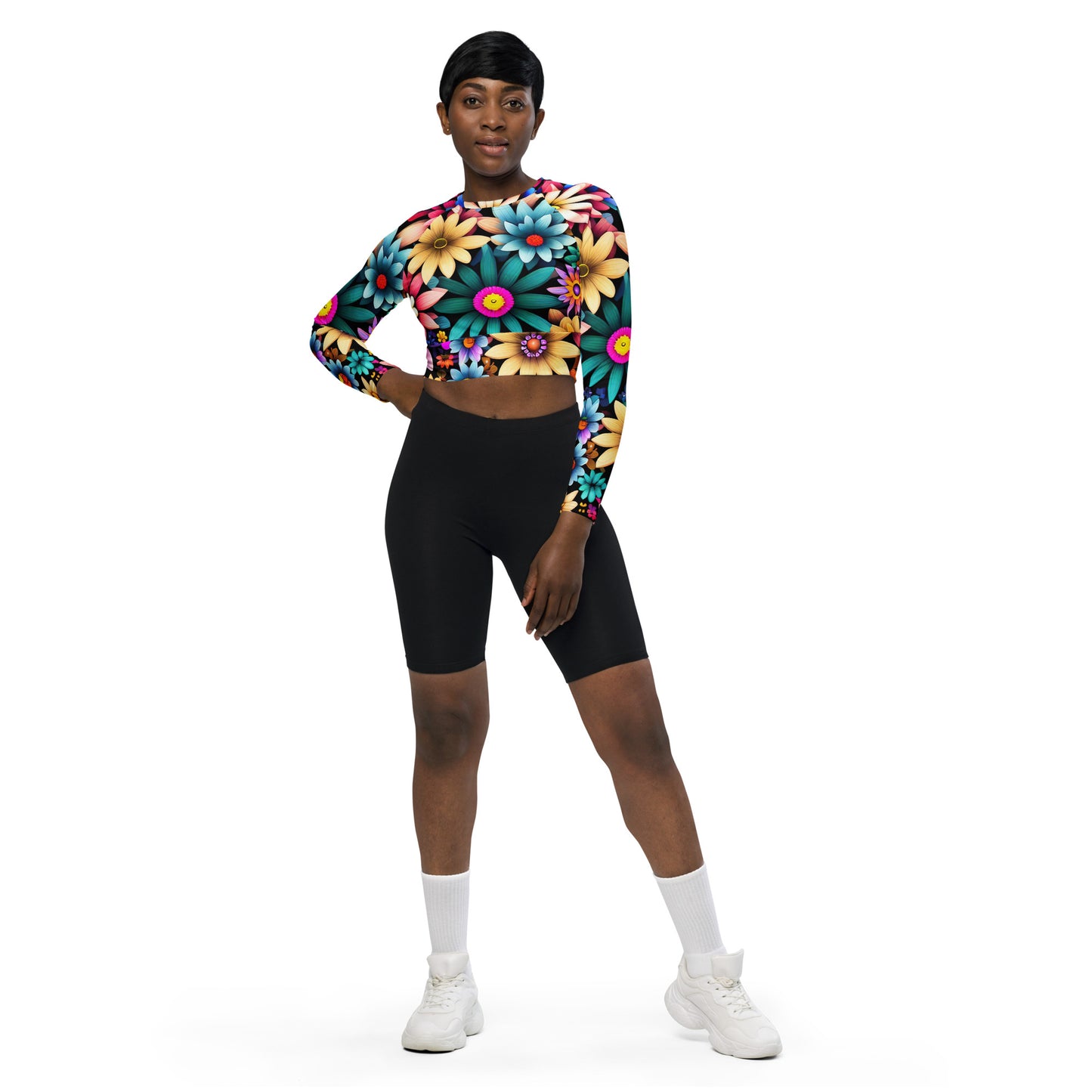 DMV 0265 Floral Recycled long-sleeve crop top