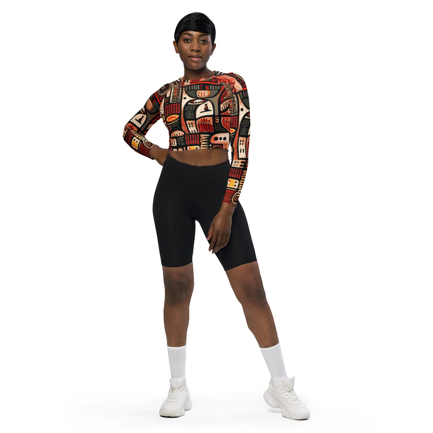 DMV 0107 Retro Art Recycled long-sleeve crop top