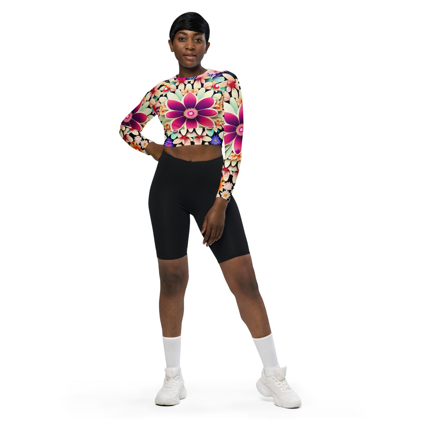 DMV 0307 Floral Recycled long-sleeve crop top