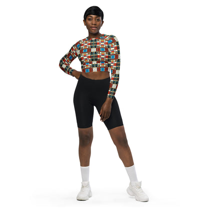 DMV 0410 Geo Boho Recycled long-sleeve crop top