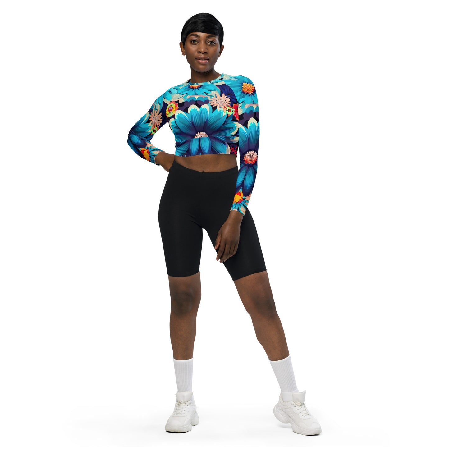 DMV 0636 Floral Recycled long-sleeve crop top