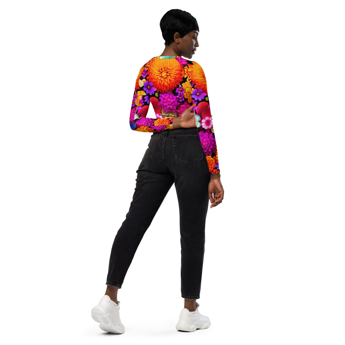 DMV 0238 Floral Recycled long-sleeve crop top