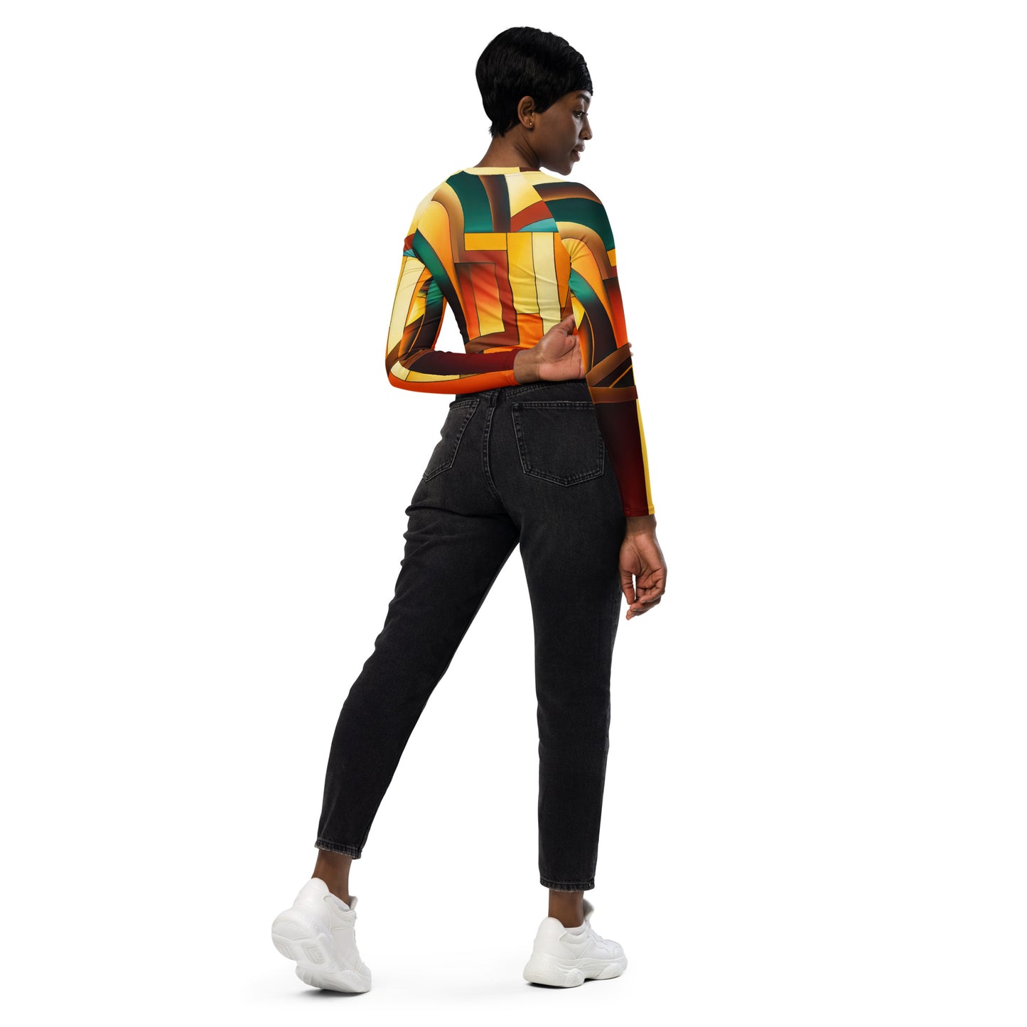 DMV 0048 Retro Art Recycled long-sleeve crop top