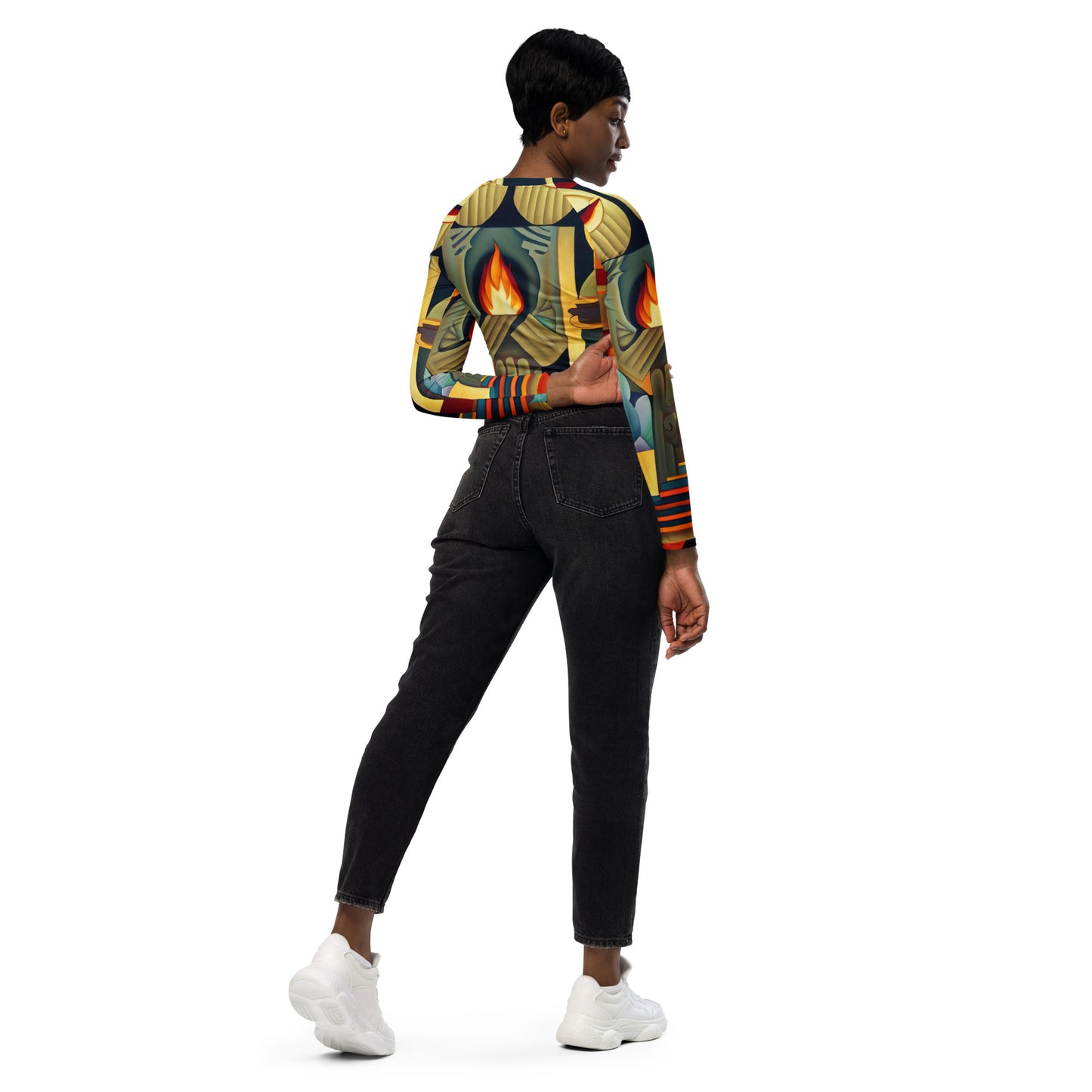 DMV 0237 Retro Art Recycled long-sleeve crop top