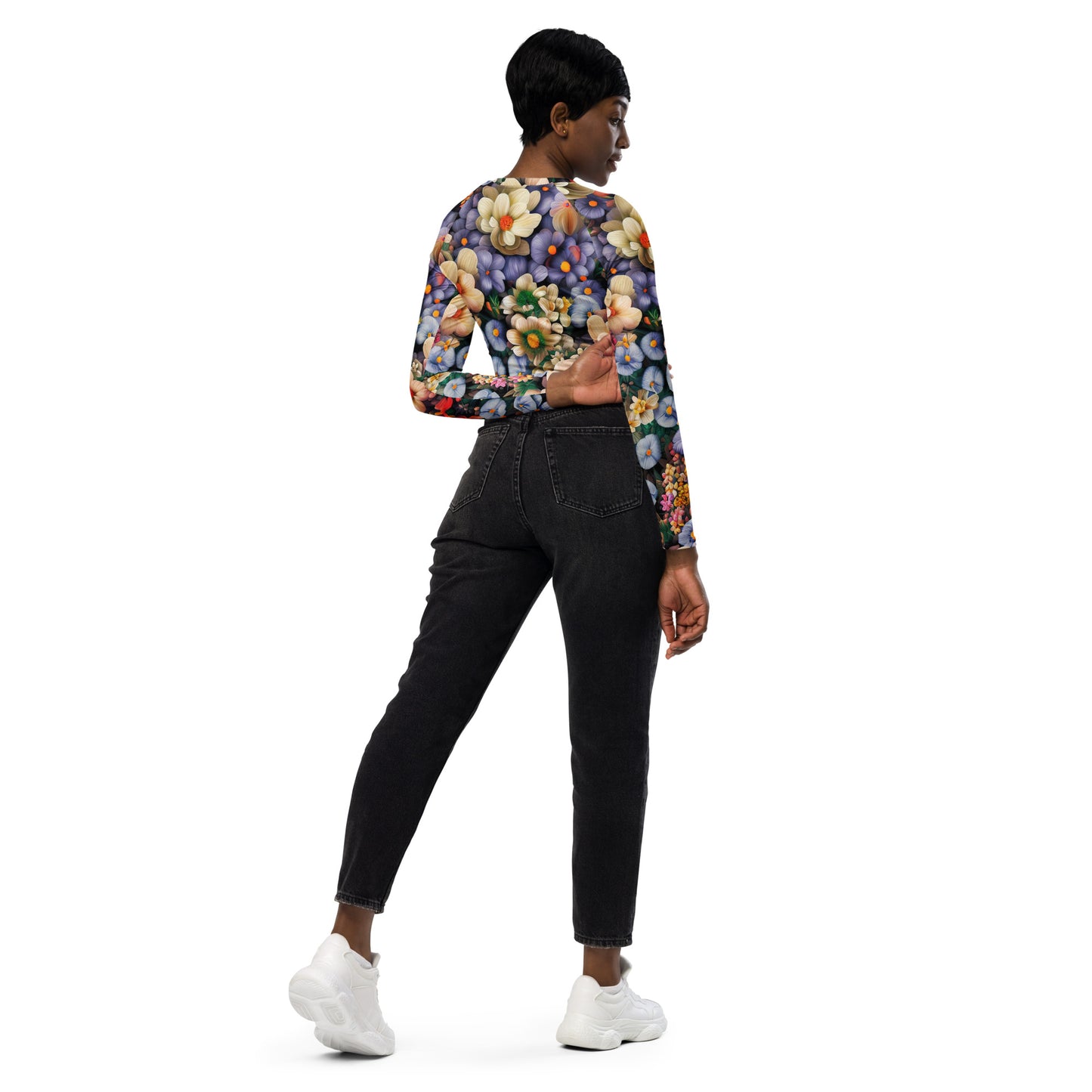 DMV 0114 Floral Recycled long-sleeve crop top