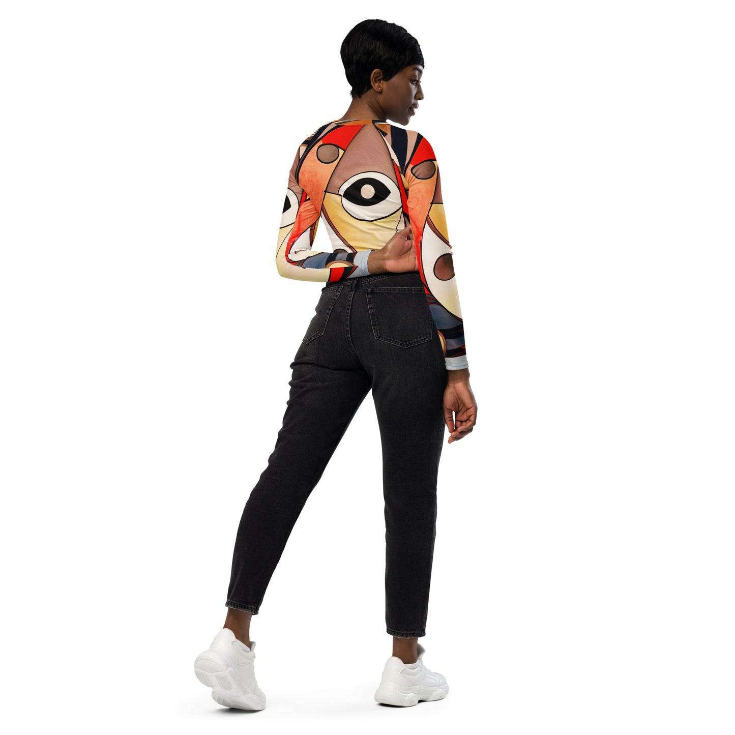 DMV 0214 Retro Art Recycled long-sleeve crop top