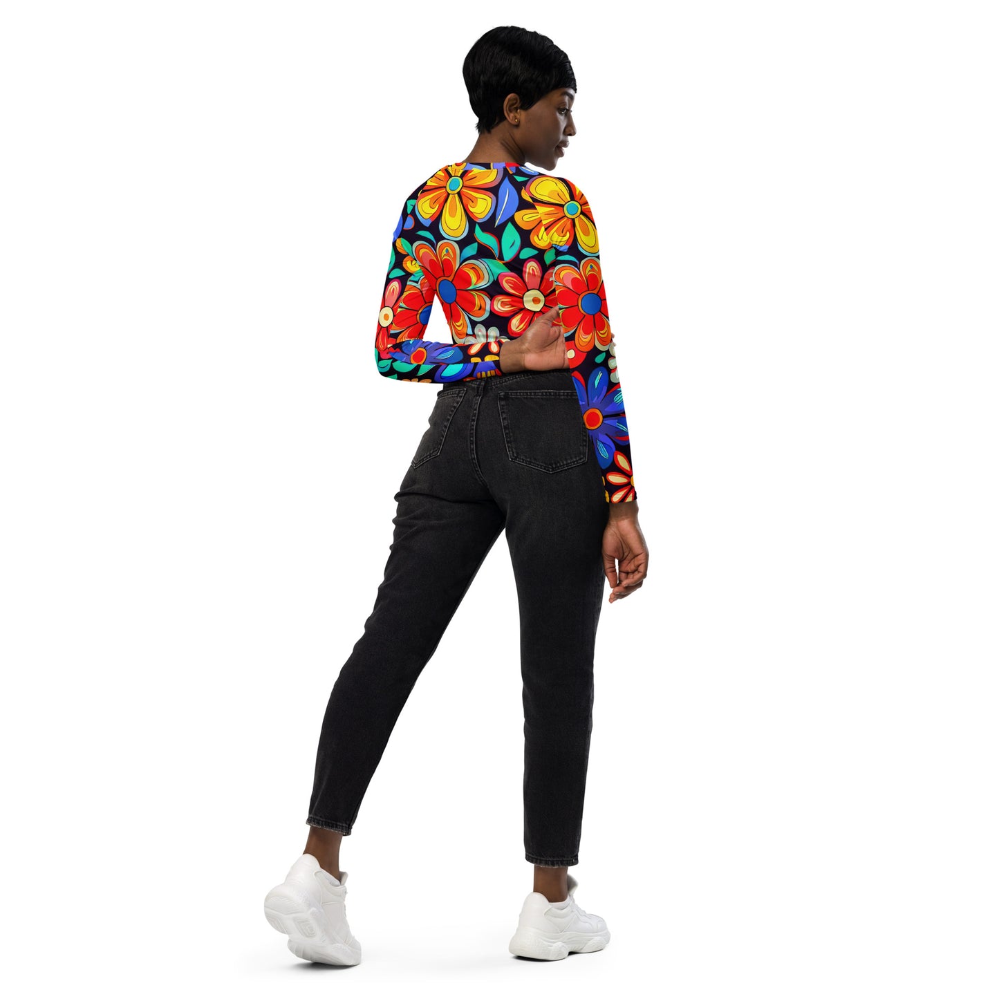 DMV 0257 Floral Recycled long-sleeve crop top