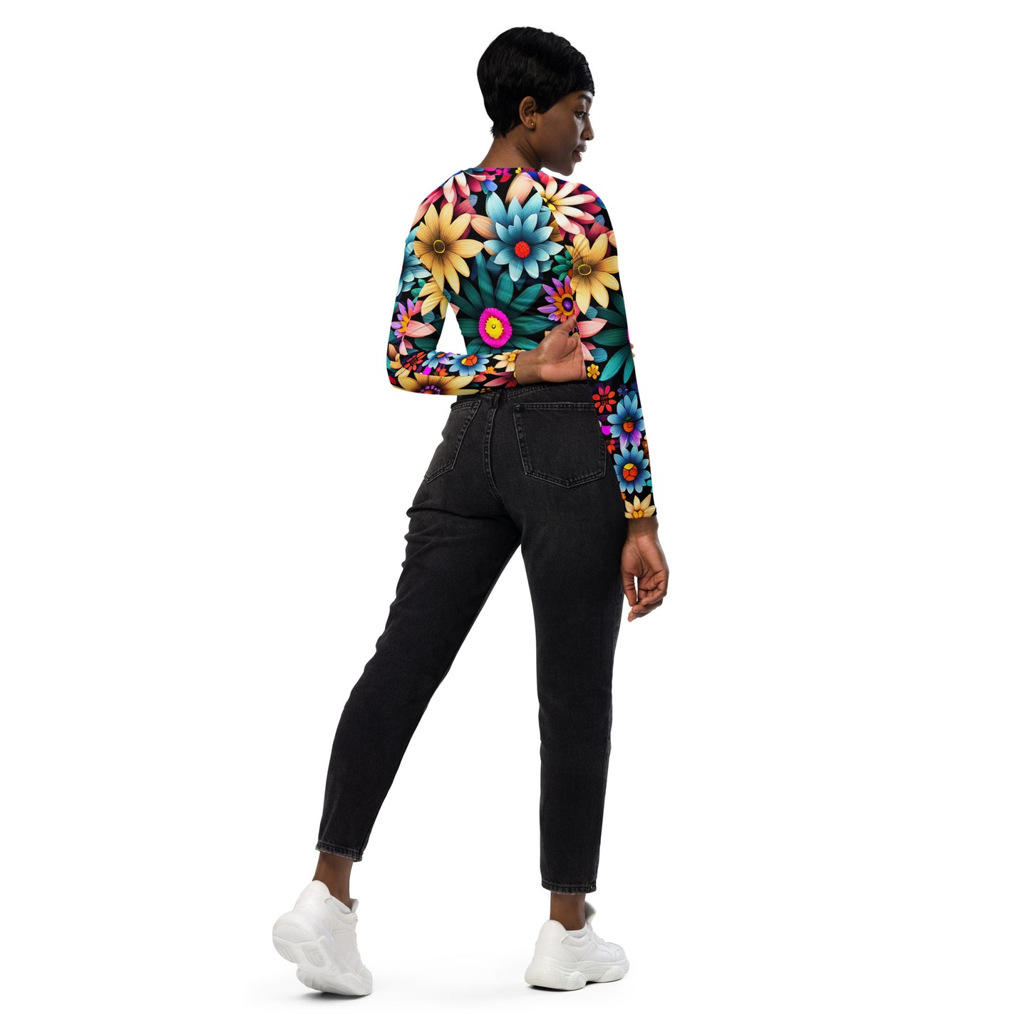 DMV 0265 Floral Recycled long-sleeve crop top