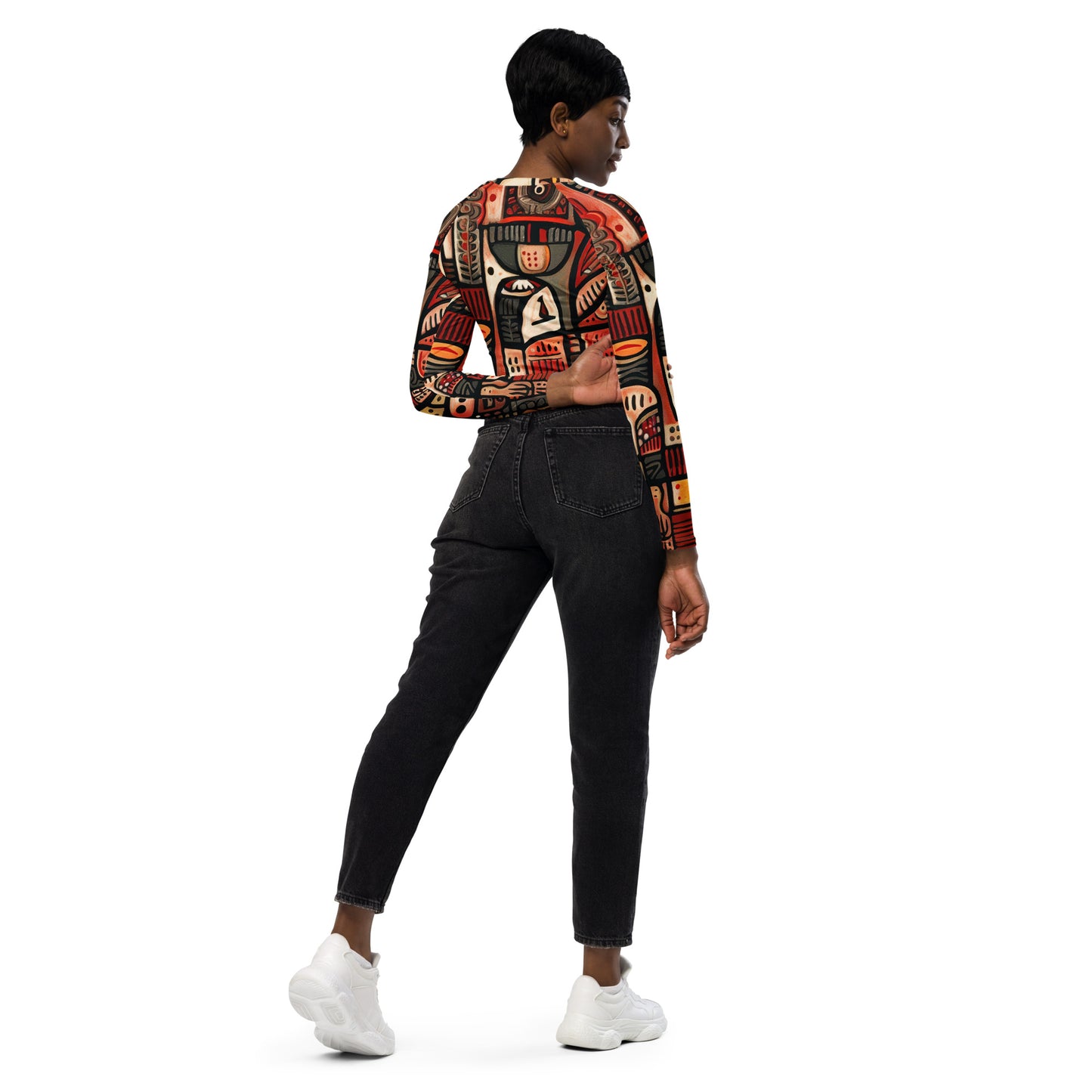 DMV 0107 Retro Art Recycled long-sleeve crop top