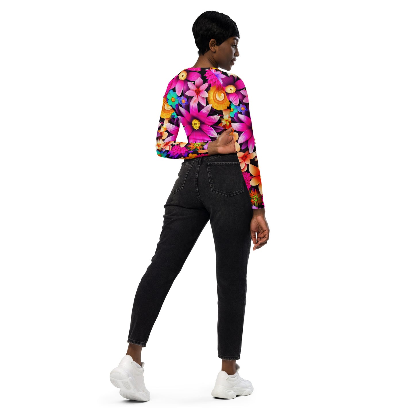 DMV 0136 Floral Recycled long-sleeve crop top