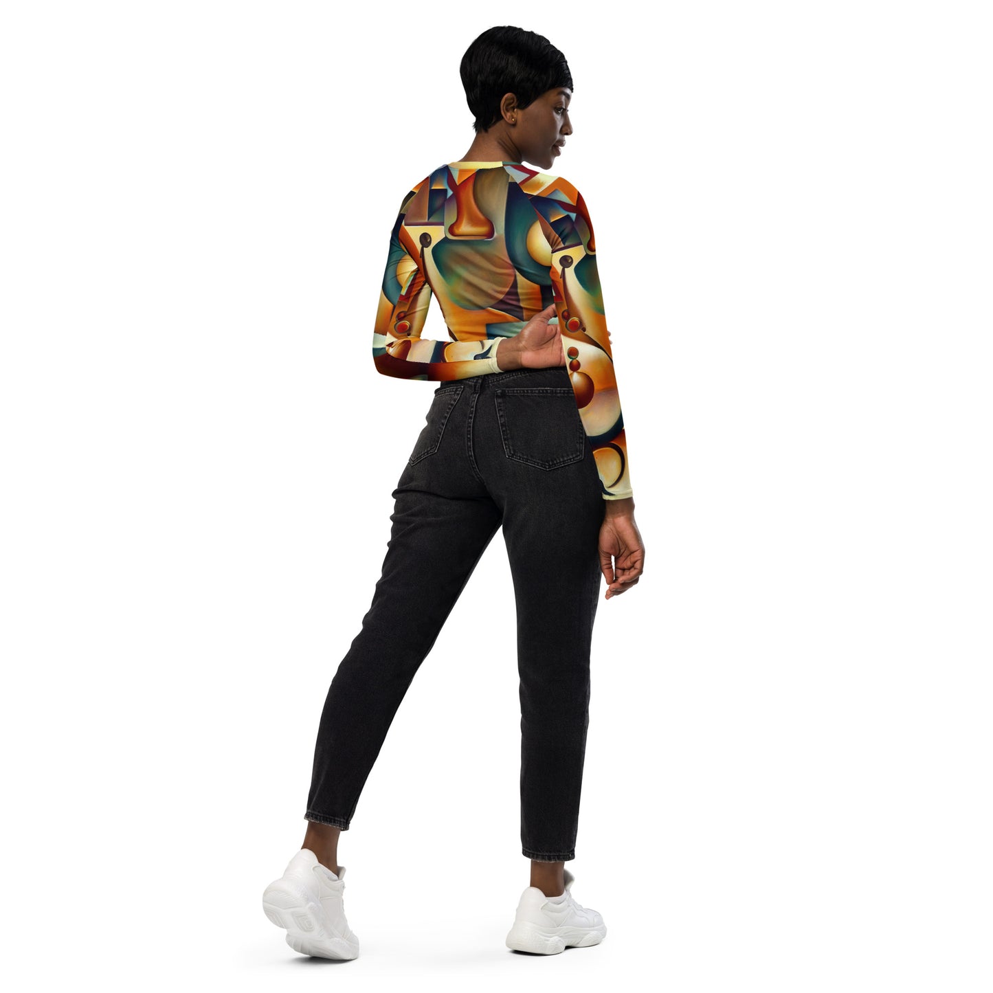 DMV 0143 Retro Art Recycled long-sleeve crop top