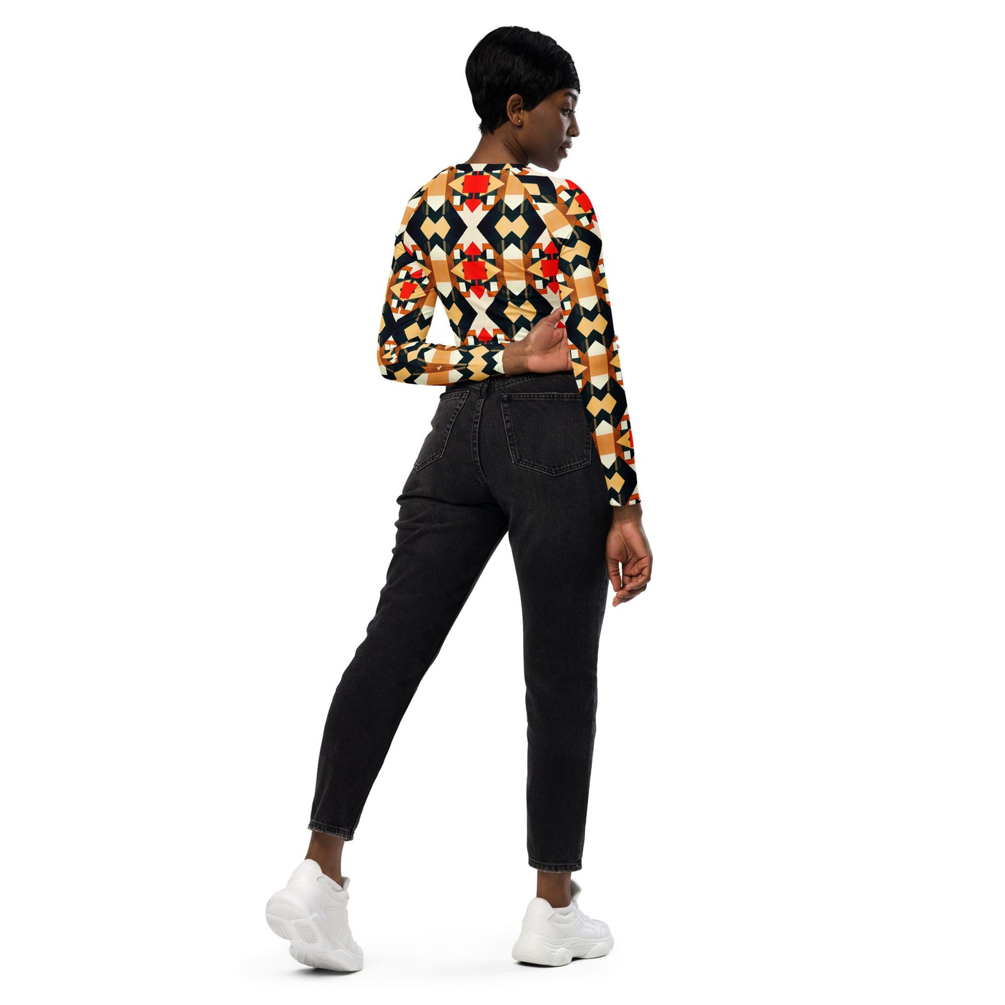 DMV 0138 Geo Boho Recycled long-sleeve crop top