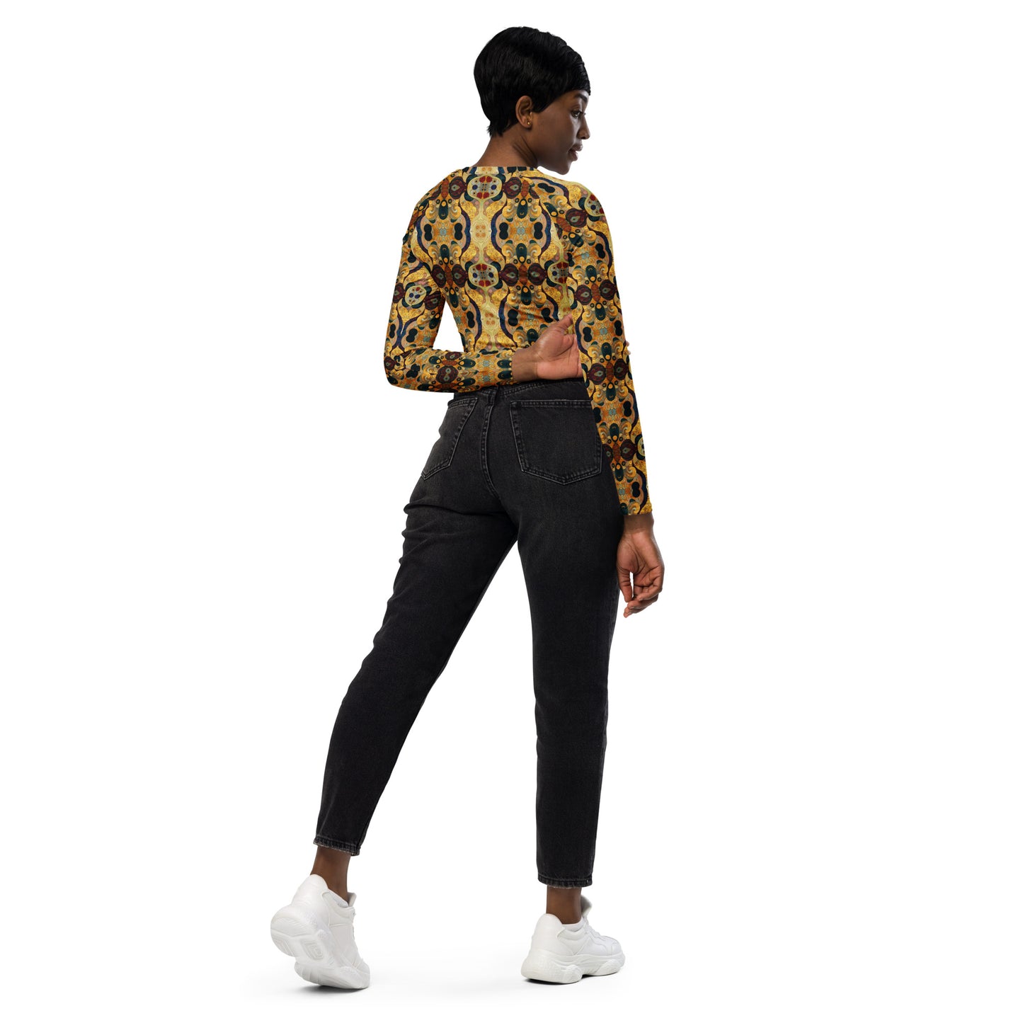 DMV 0407 Chic Boho Recycled long-sleeve crop top