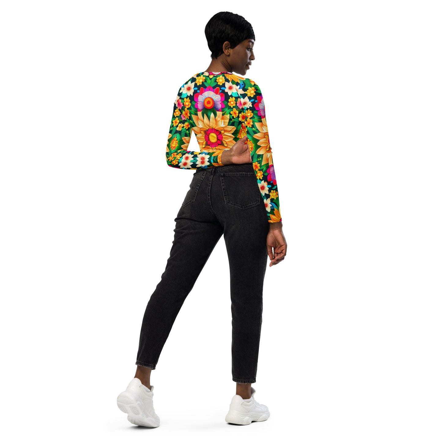 DMV 0193 Floral Recycled long-sleeve crop top