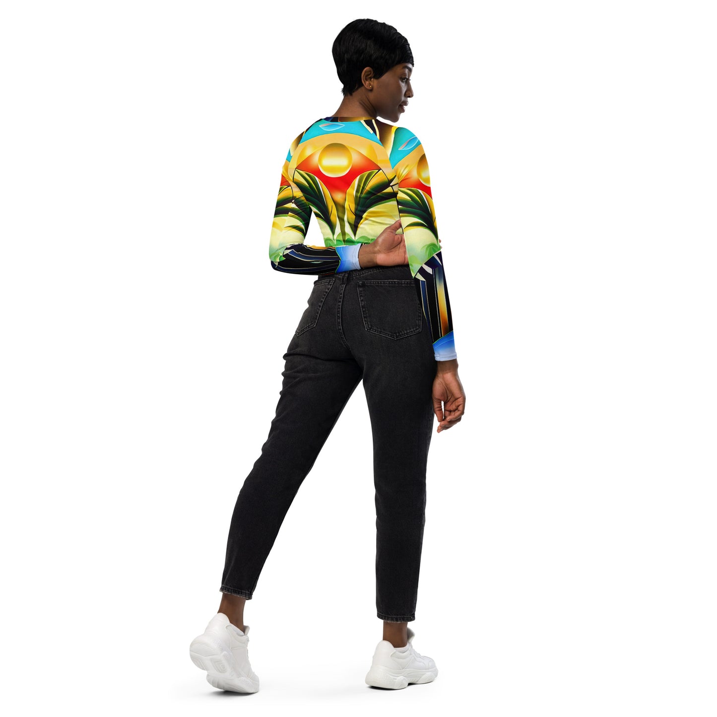 DMV 0258 Retro Art Recycled long-sleeve crop top