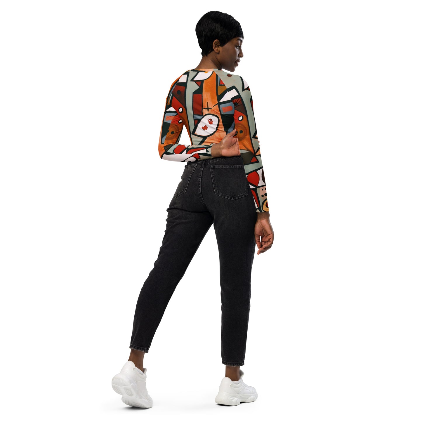 DMV 0522 Retro Art Recycled long-sleeve crop top