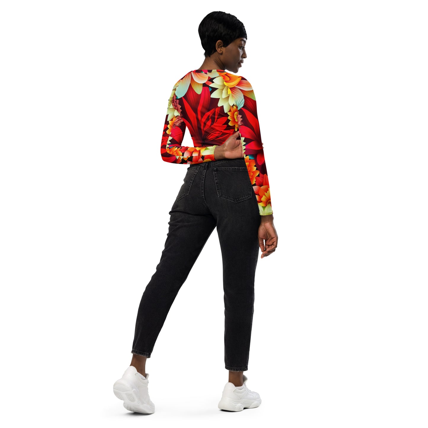 DMV 0419 Floral Recycled long-sleeve crop top