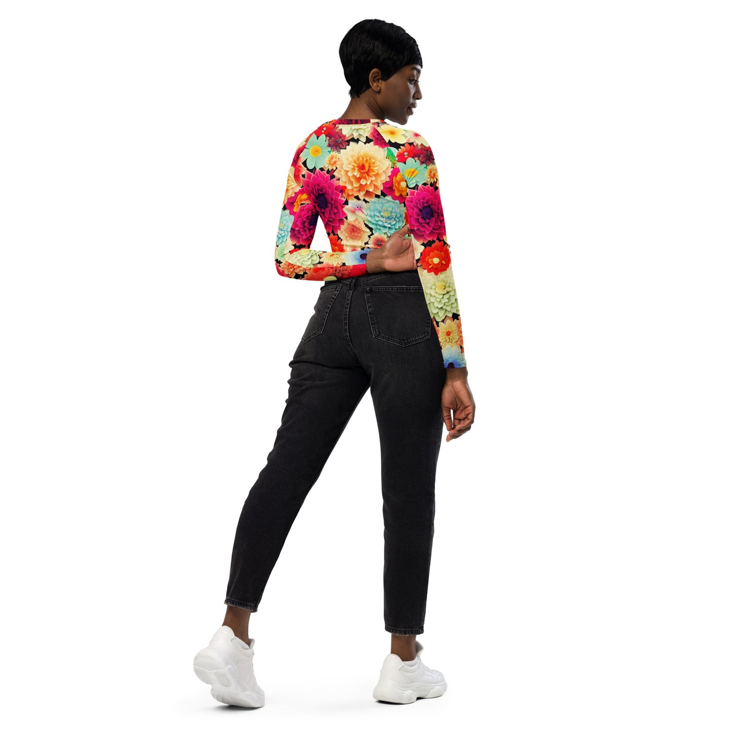 DMV 0424 Floral Recycled long-sleeve crop top