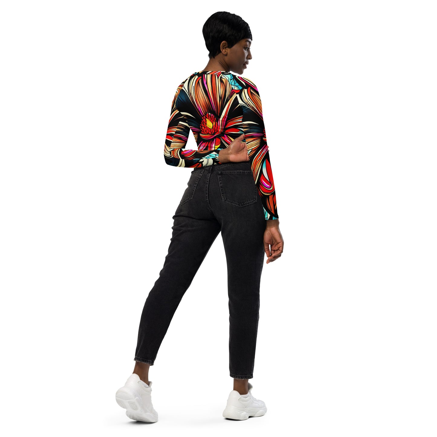 DMV 0836 Floral Recycled long-sleeve crop top