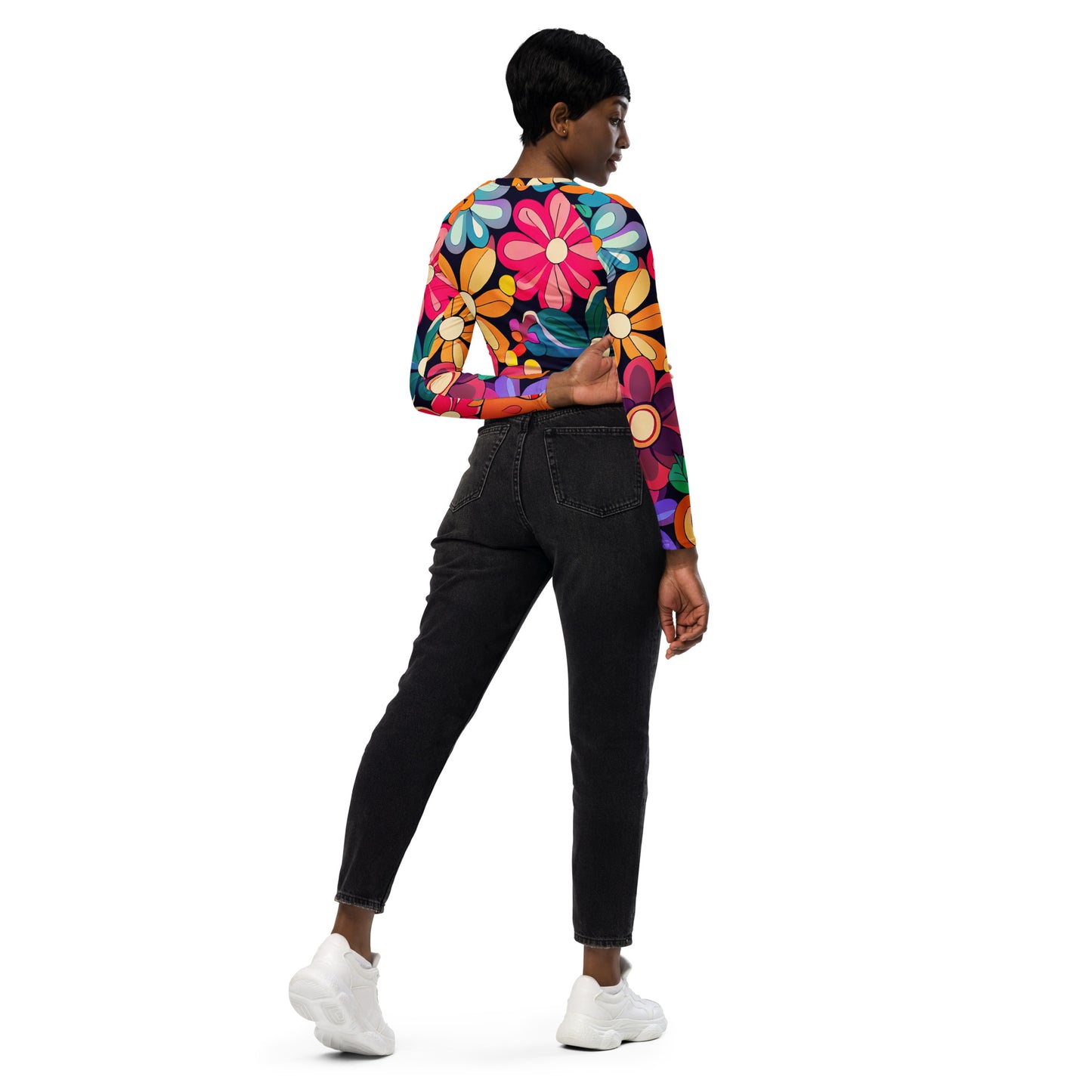 DMV 1088 Floral Recycled long-sleeve crop top