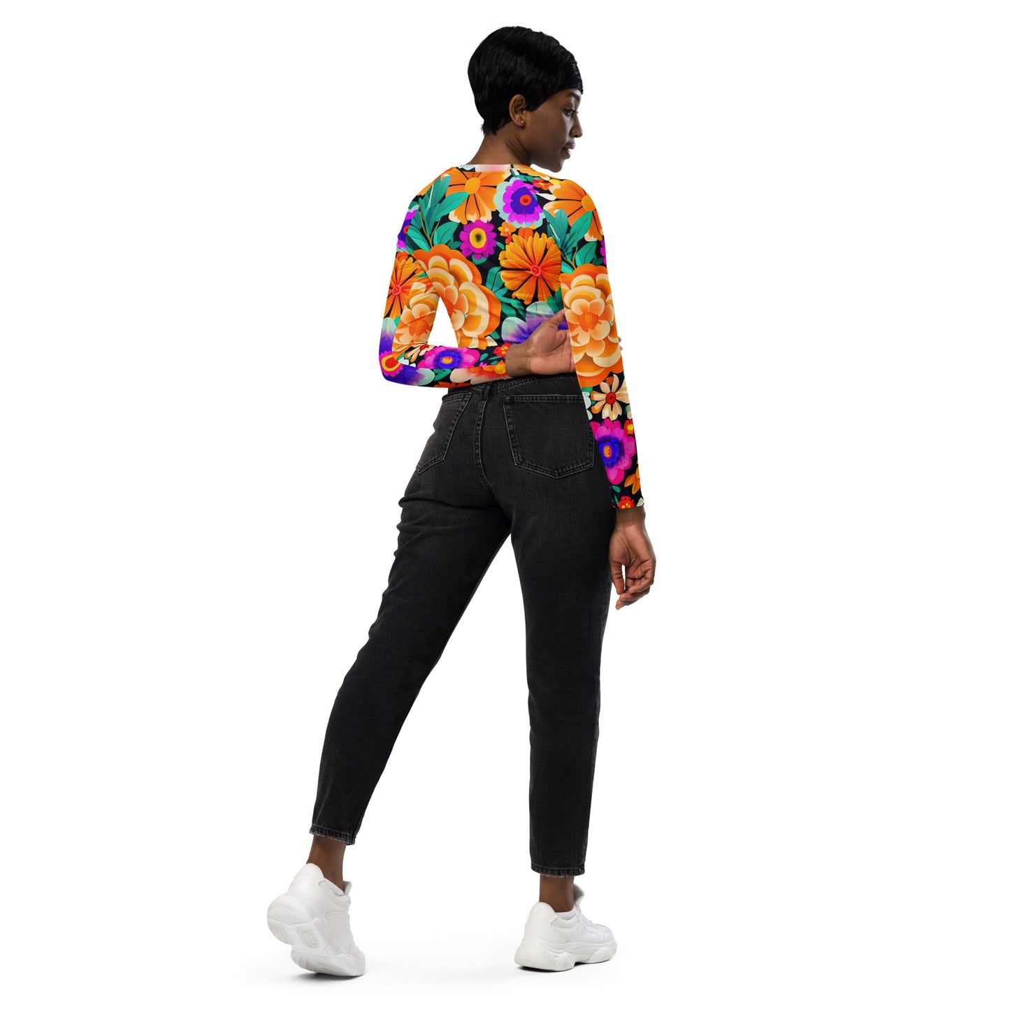 DMV 0552 Floral Recycled long-sleeve crop top