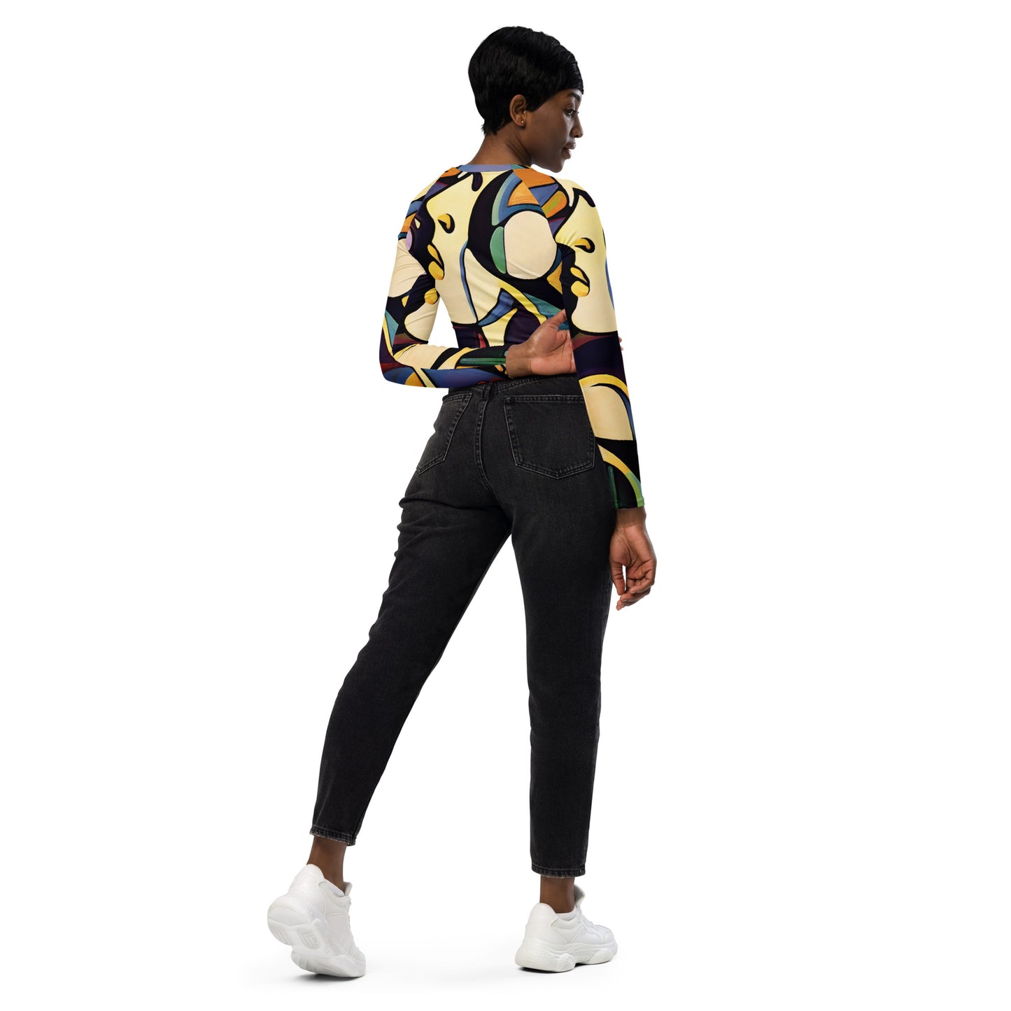 DMV 0666 Retro Art Recycled long-sleeve crop top