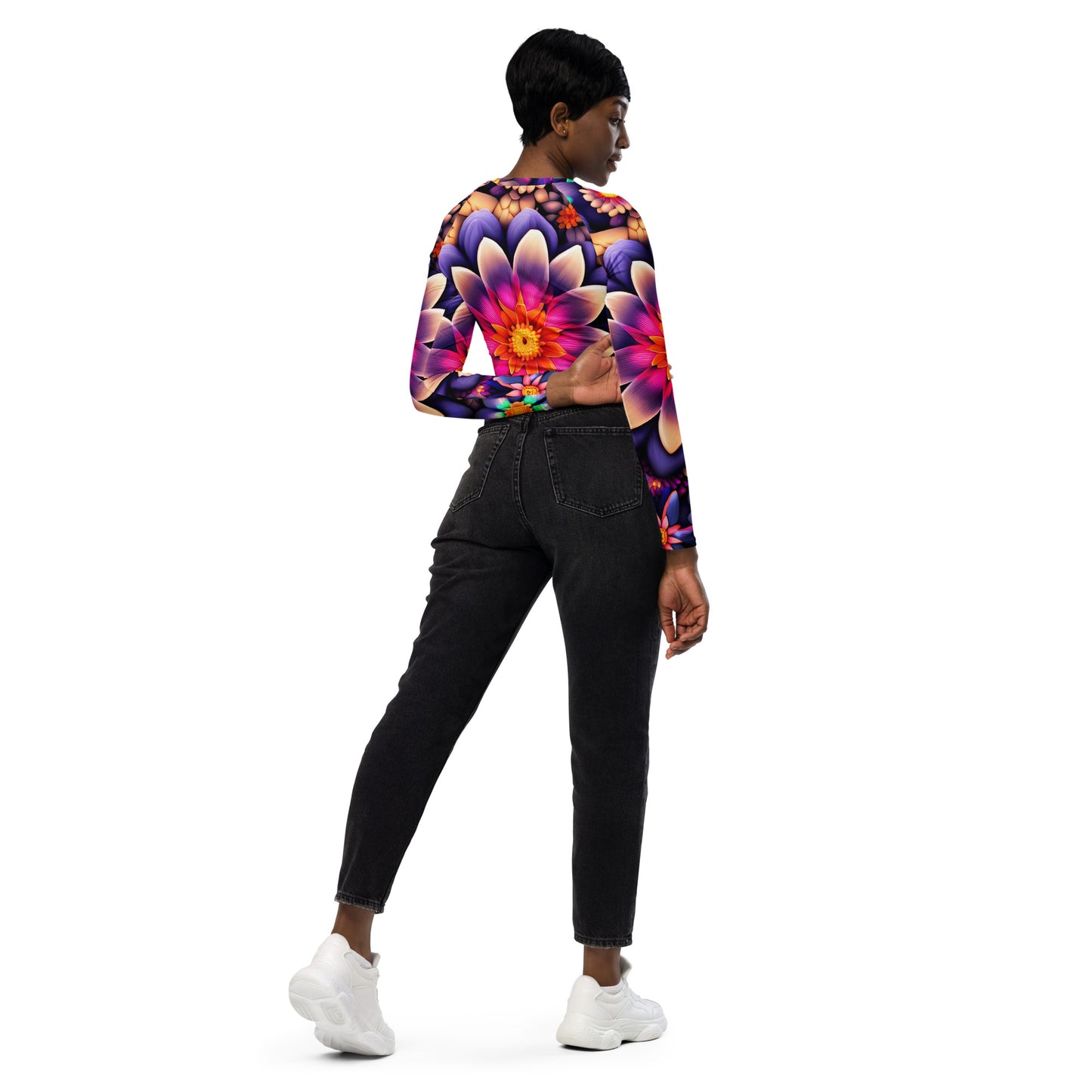 DMV 1987 Floral Recycled long-sleeve crop top