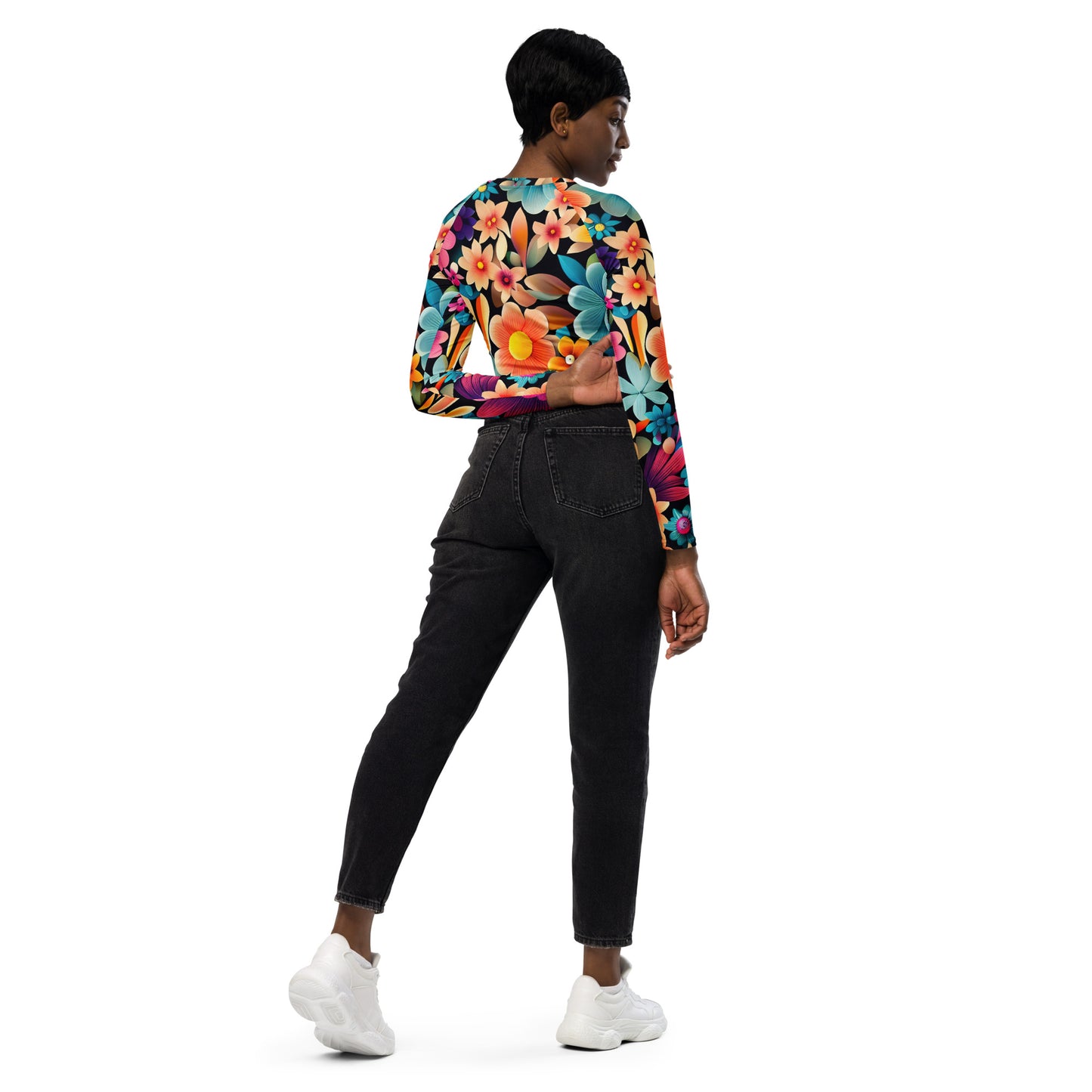 DMV 1744 Floral Recycled long-sleeve crop top