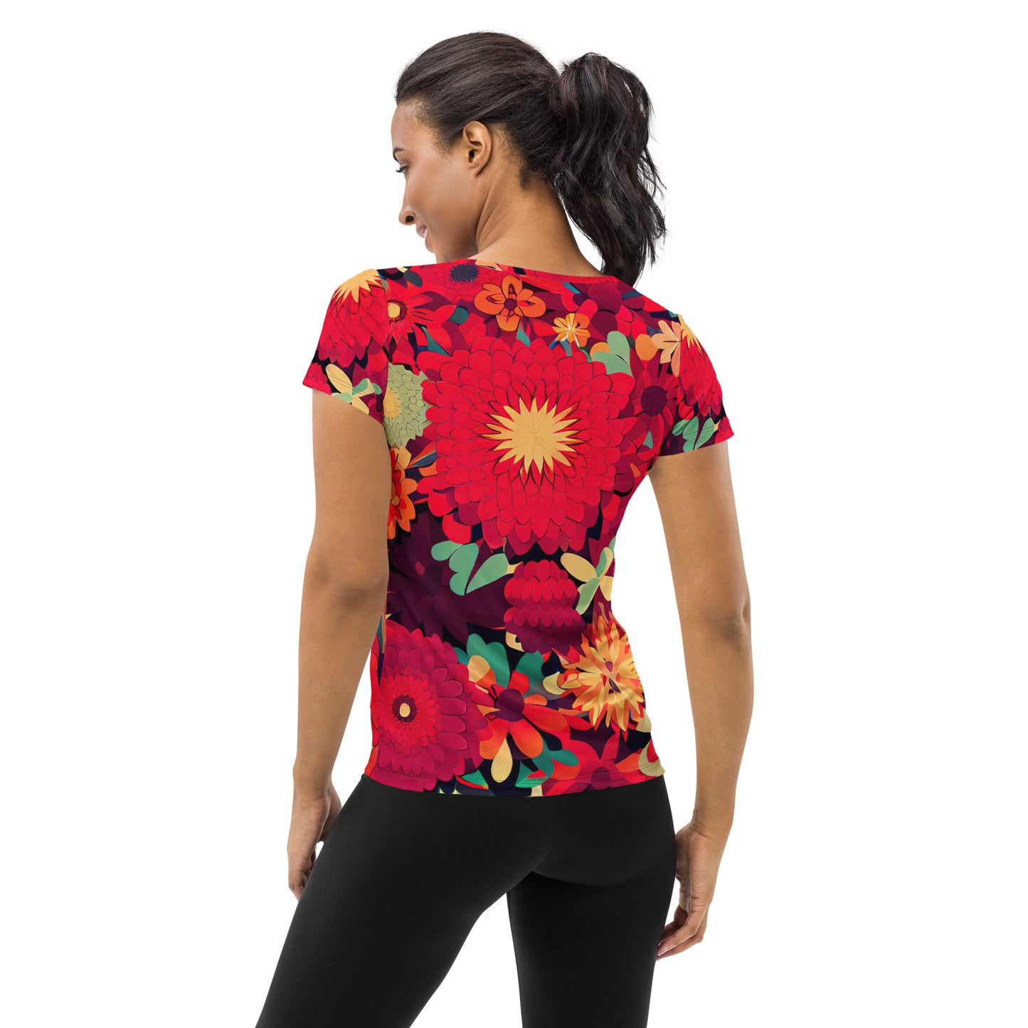 DMV 0485 Floral All-Over Print Women's Athletic T-shirt