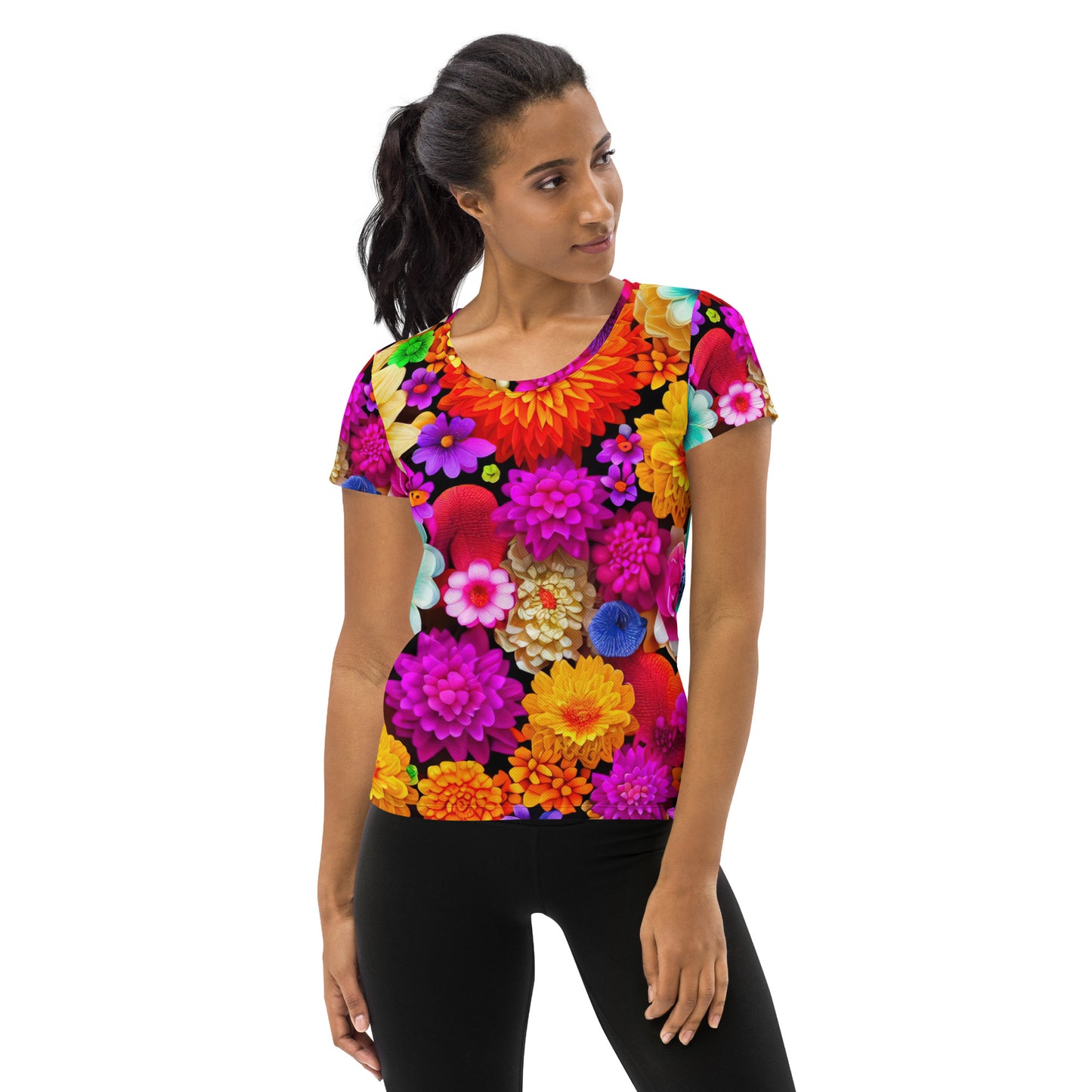 DMV 0238 Floral All-Over Print Women's Athletic T-shirt