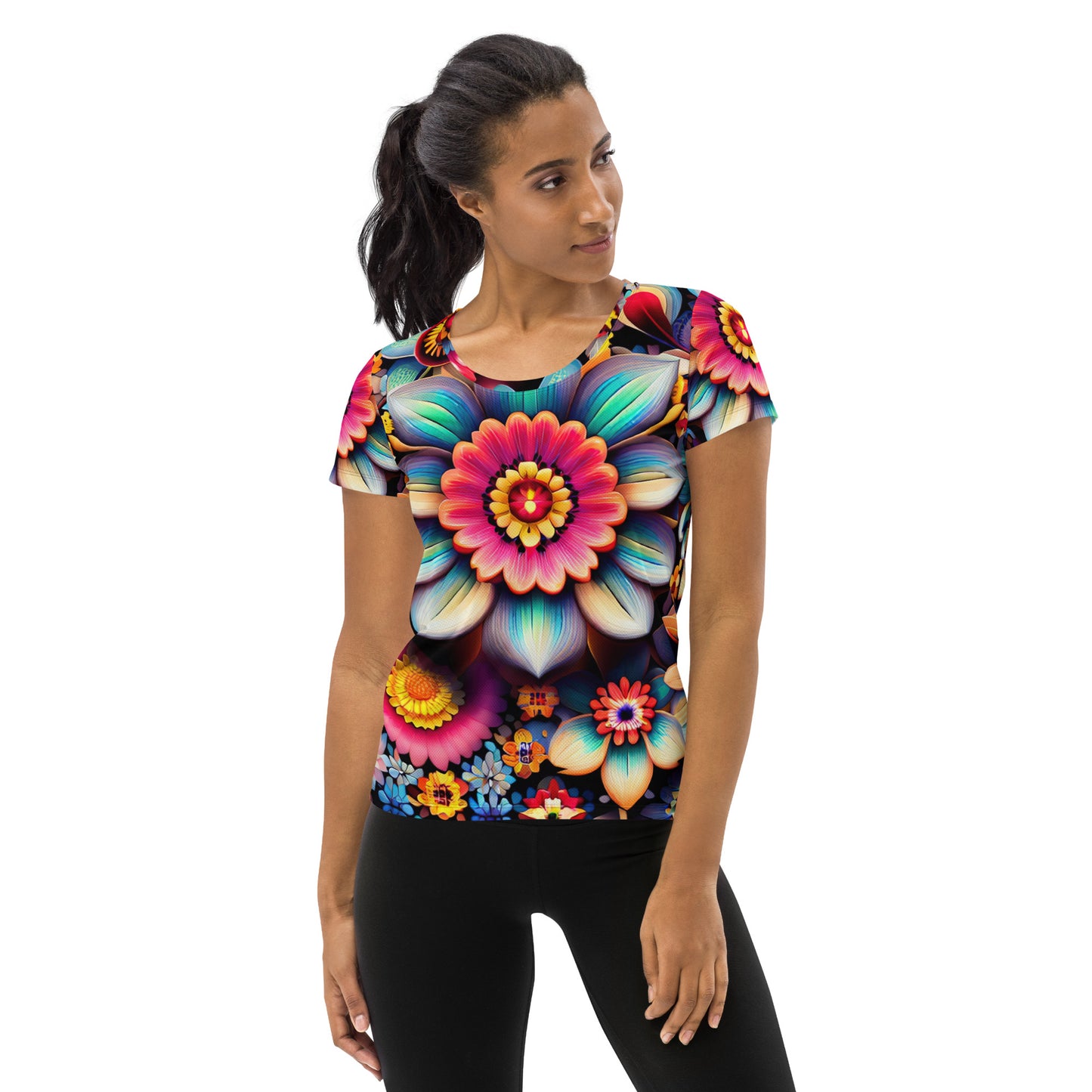 DMV 0219 Floral All-Over Print Women's Athletic T-shirt