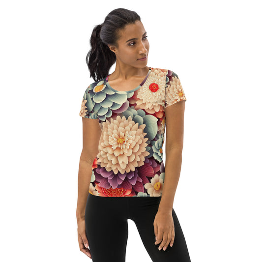 DMV 0031 Floral All-Over Print Women's Athletic T-shirt