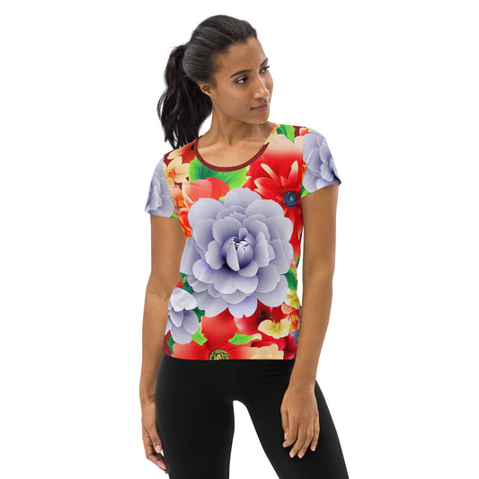 DMV 0035 Floral All-Over Print Women's Athletic T-shirt