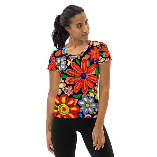 DMV 0018 Floral All-Over Print Women's Athletic T-shirt