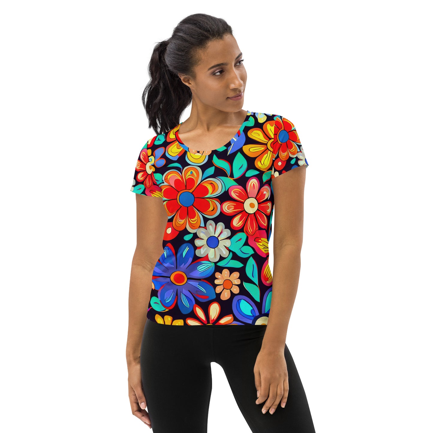 DMV 0257 Floral All-Over Print Women's Athletic T-shirt