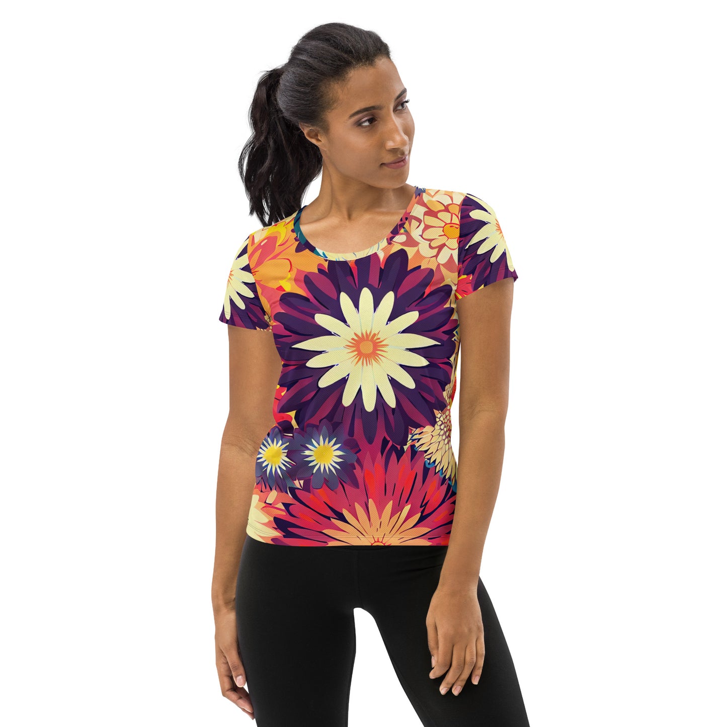 DMV 0097 Floral All-Over Print Women's Athletic T-shirt